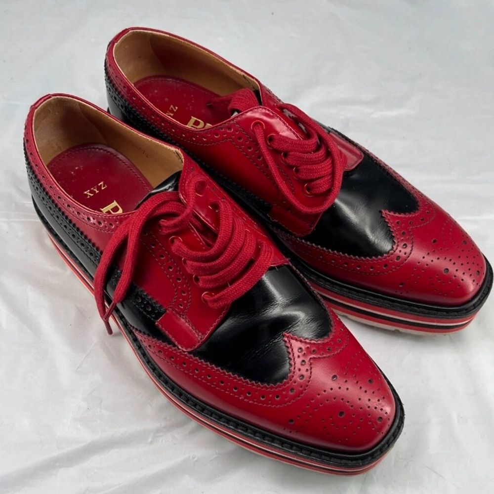 Prada Red and Black Brogue Shoes